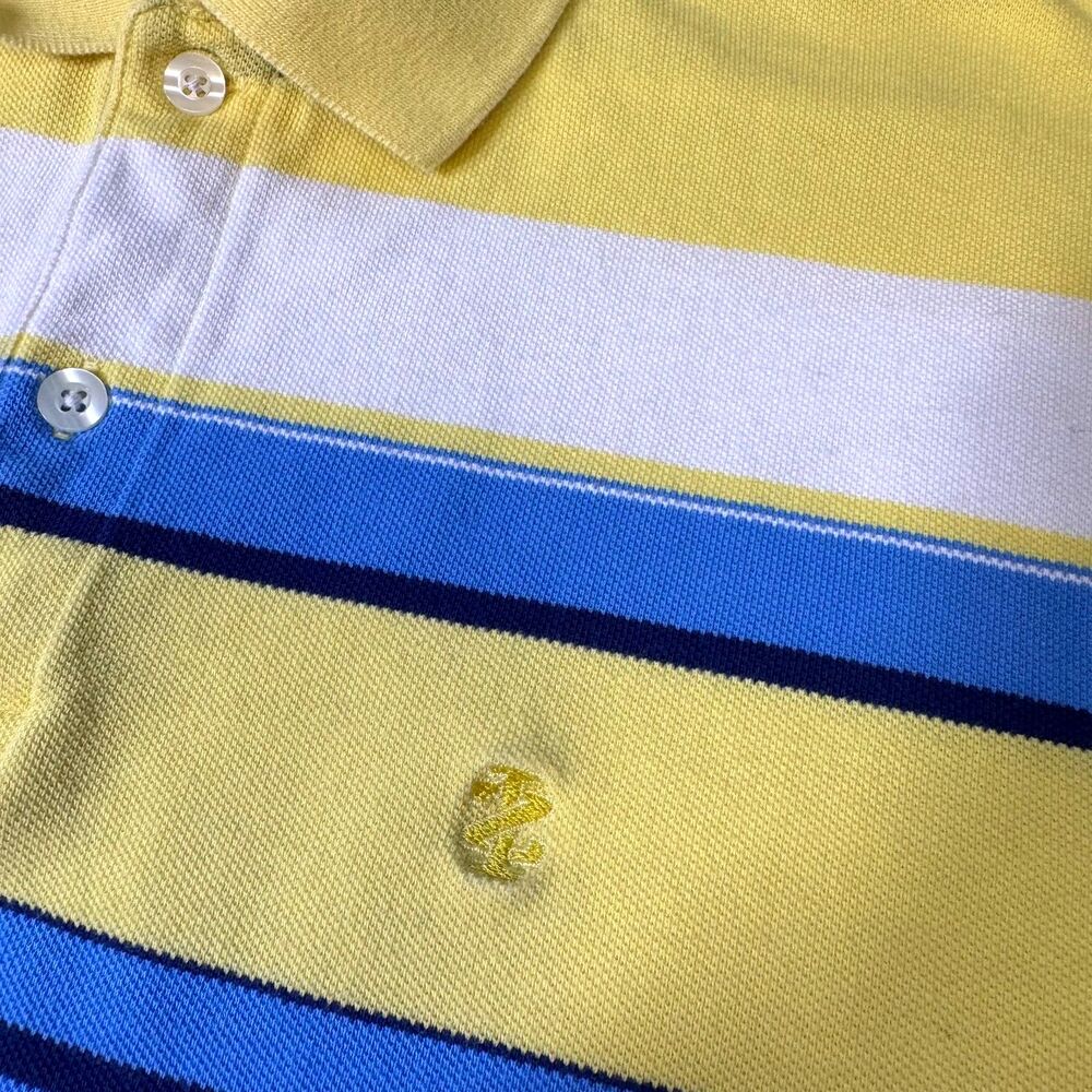 IZOD Polo Shirt Men's PerformX Yellow Blue/White Stripe Size L